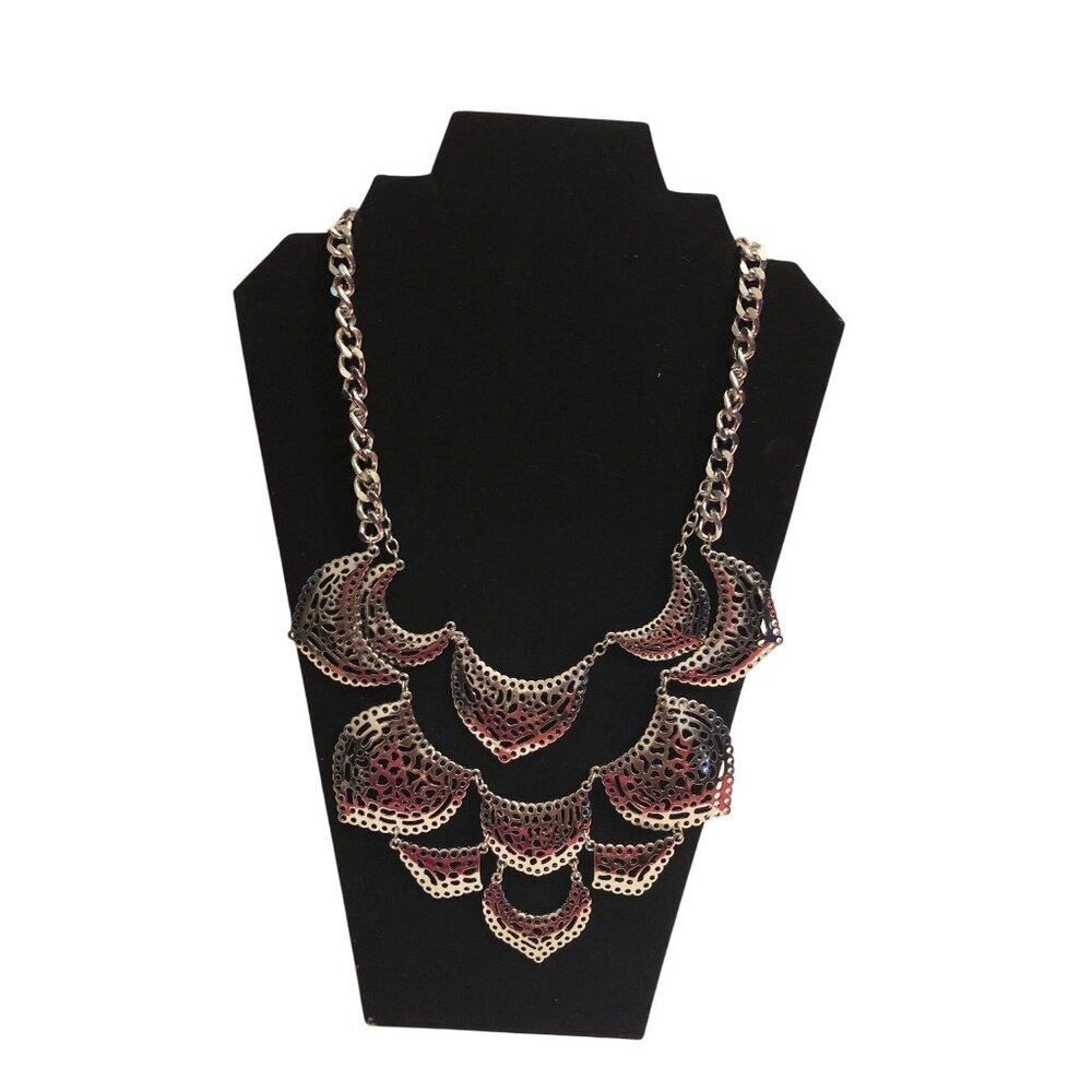 Womens Silver‎ Statement Necklace With Layered Geometric Design